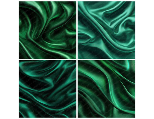 Preview layout showing Green Silk Fabric papers arranged as background pages for junk journals and mixed media crafts