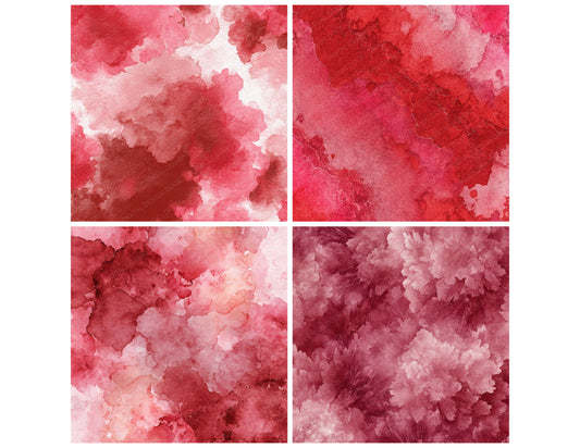 Preview layout showing Red Watercolor Bloom papers arranged as background pages for junk journals and mixed media crafts