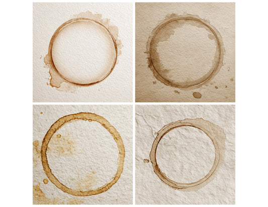 Preview layout showing Coffee Ring Minimal papers arranged as background pages for junk journals and mixed media crafts