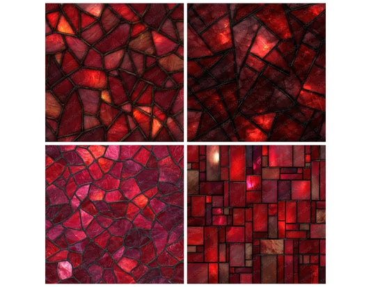 Preview layout showing Red Stained Glass papers arranged as background pages for junk journals and mixed media crafts