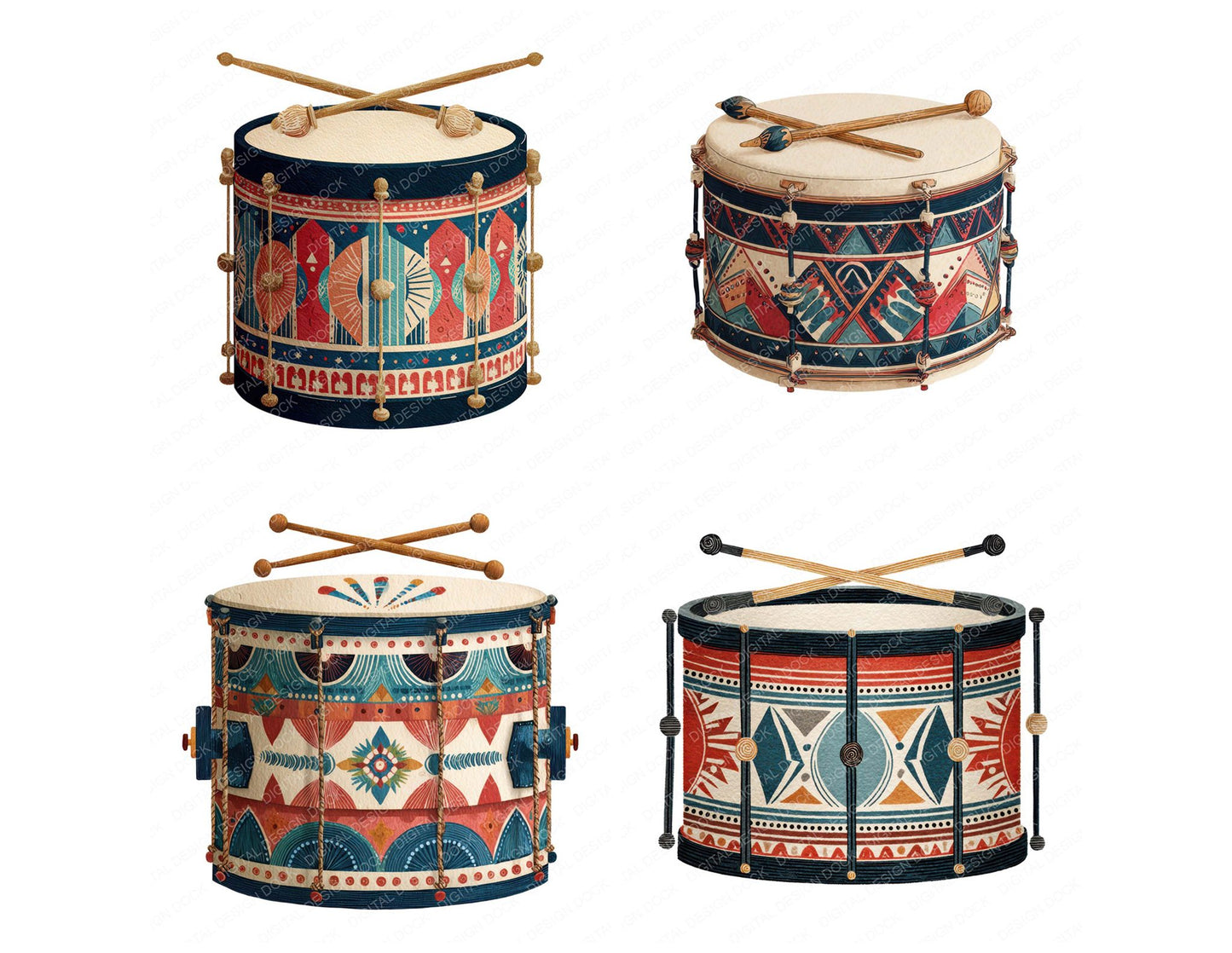 Folk Art Drum Clipart Set (DDD008529)