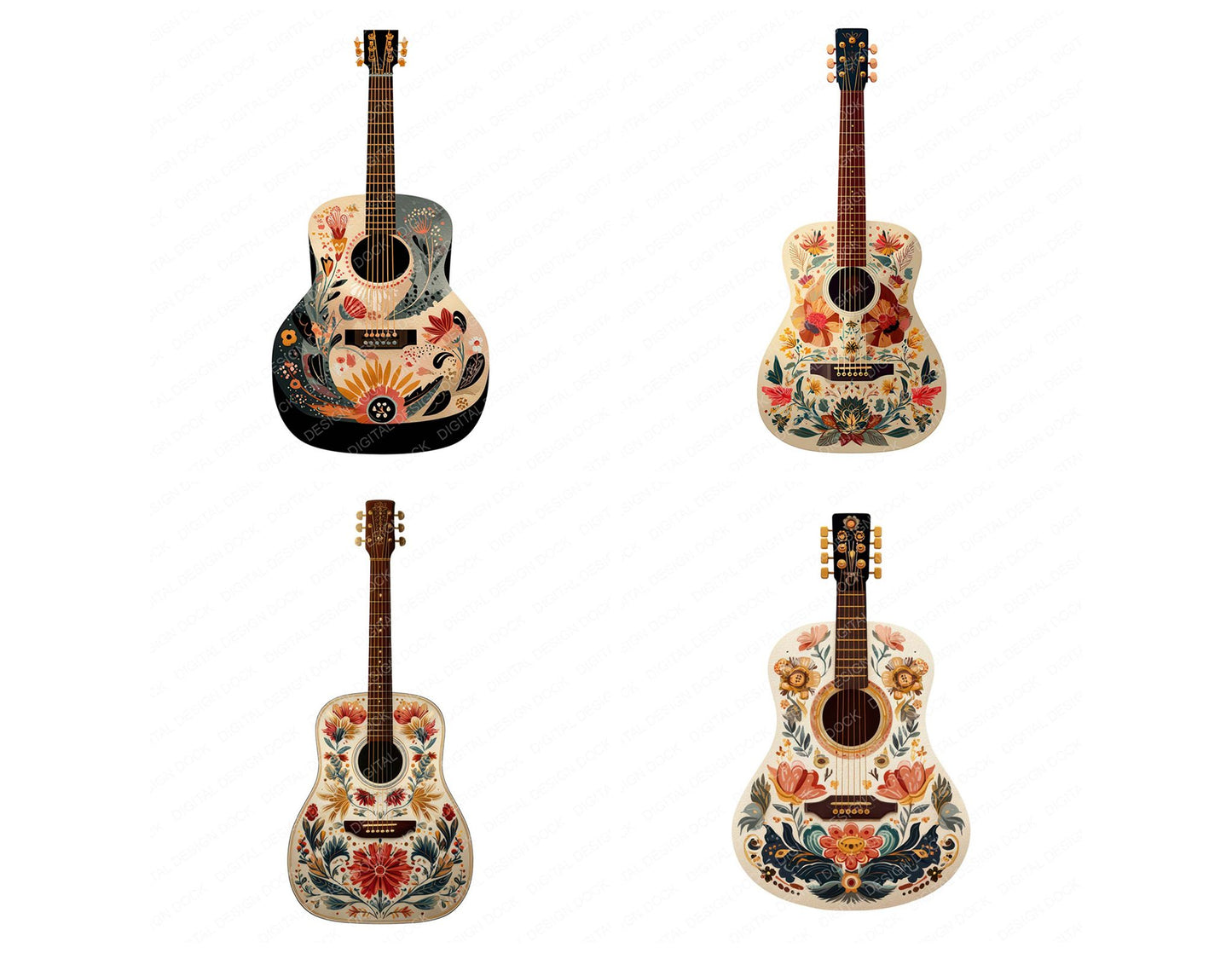 Folk Art Guitar Clipart Set (DDD008530)