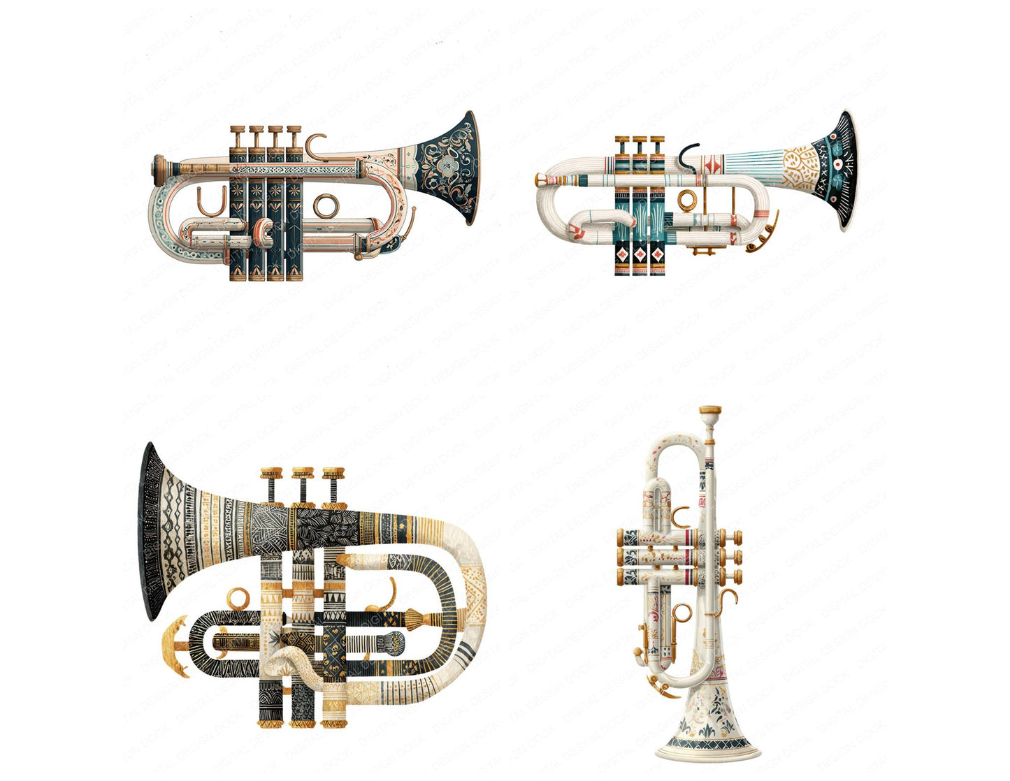 Folk Art Trumpet Clipart Set (DDD008532)