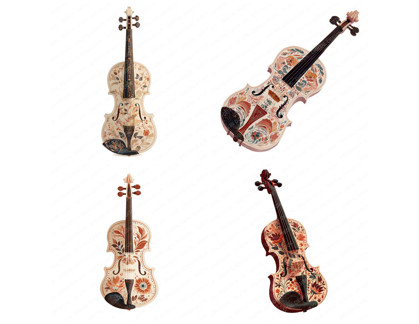Folk Art Violin Clipart Set (DDD008533)