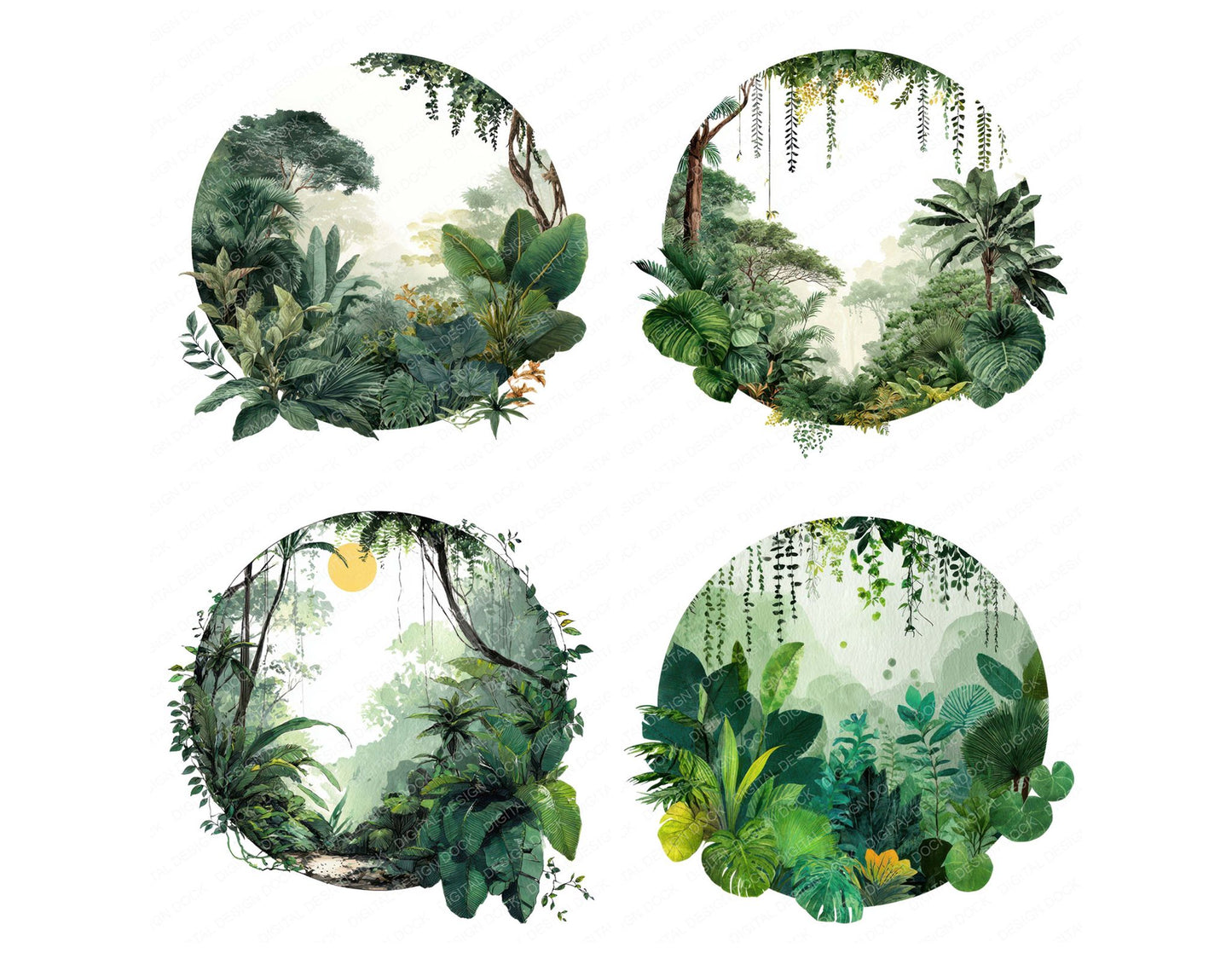 Watercolour Jungle Circle Clipart Set (DDD008540)
