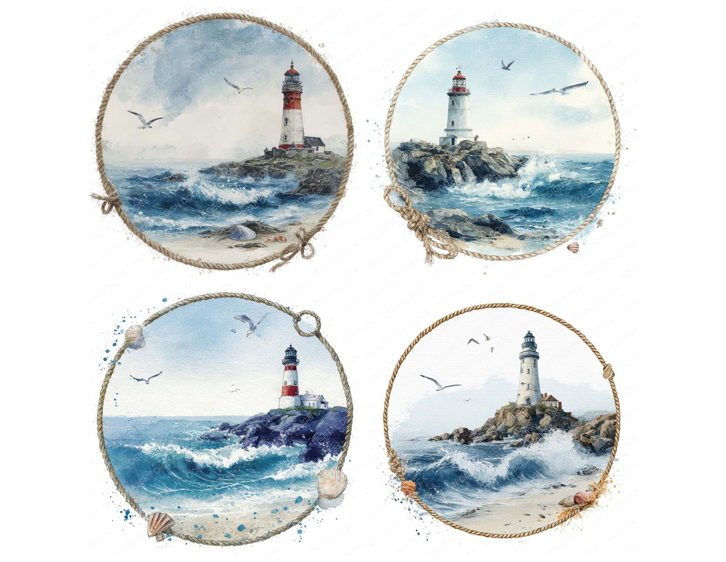 Watercolour Marine Circle Clipart Set (DDD008542)