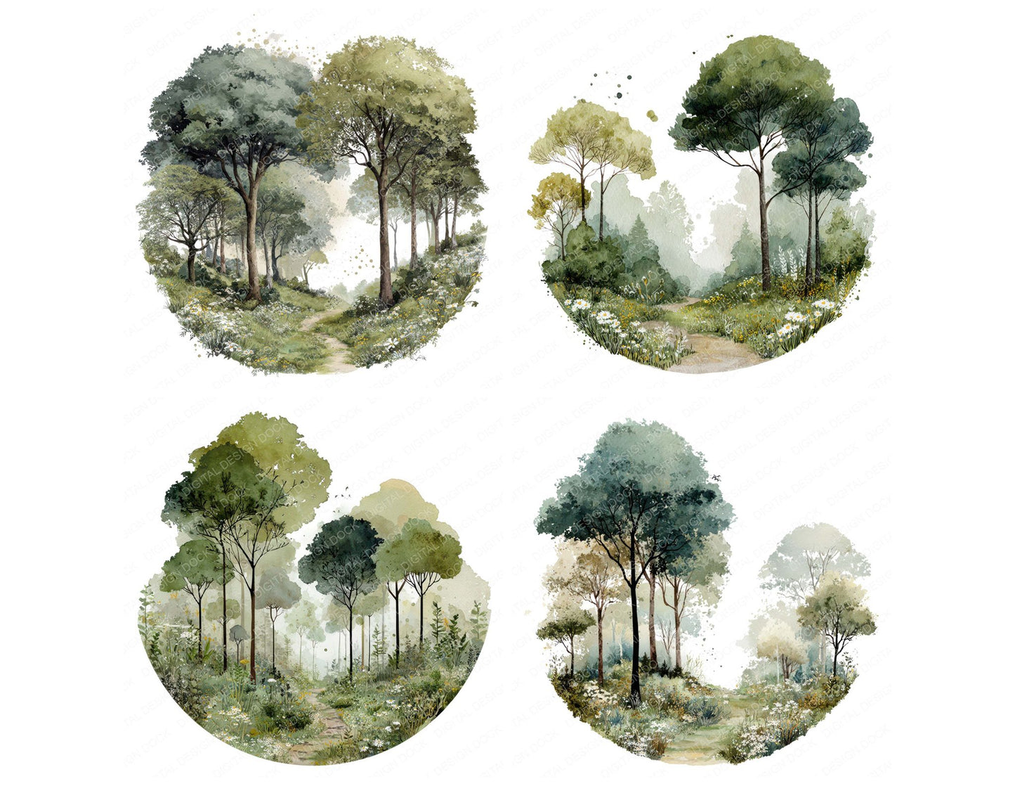 Watercolour Woodland Circle Clipart Set (DDD008547)