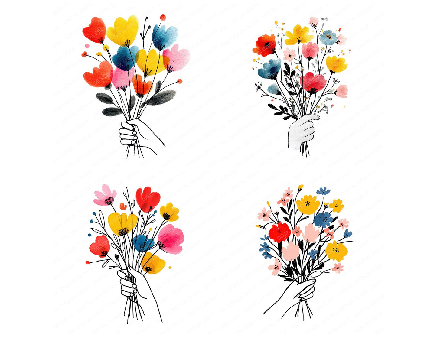 Hand Held Wildflower Bouquet Clipart Set (DDD008689)