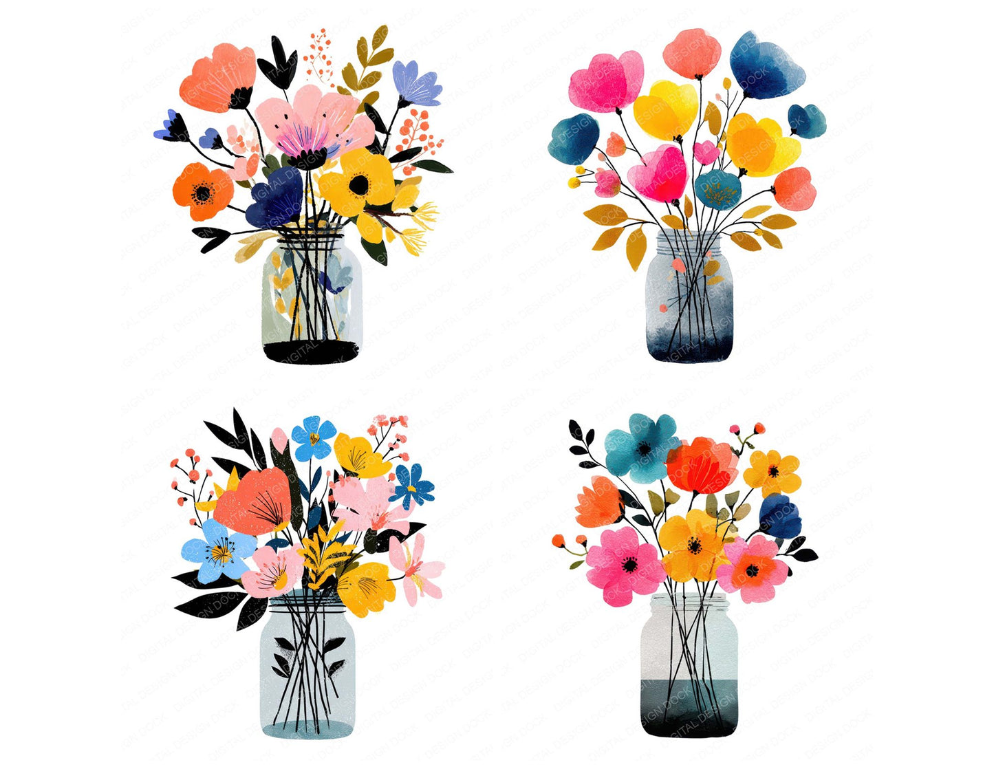 Minimal Jar Flower Bouquet Clipart Set (DDD008691)