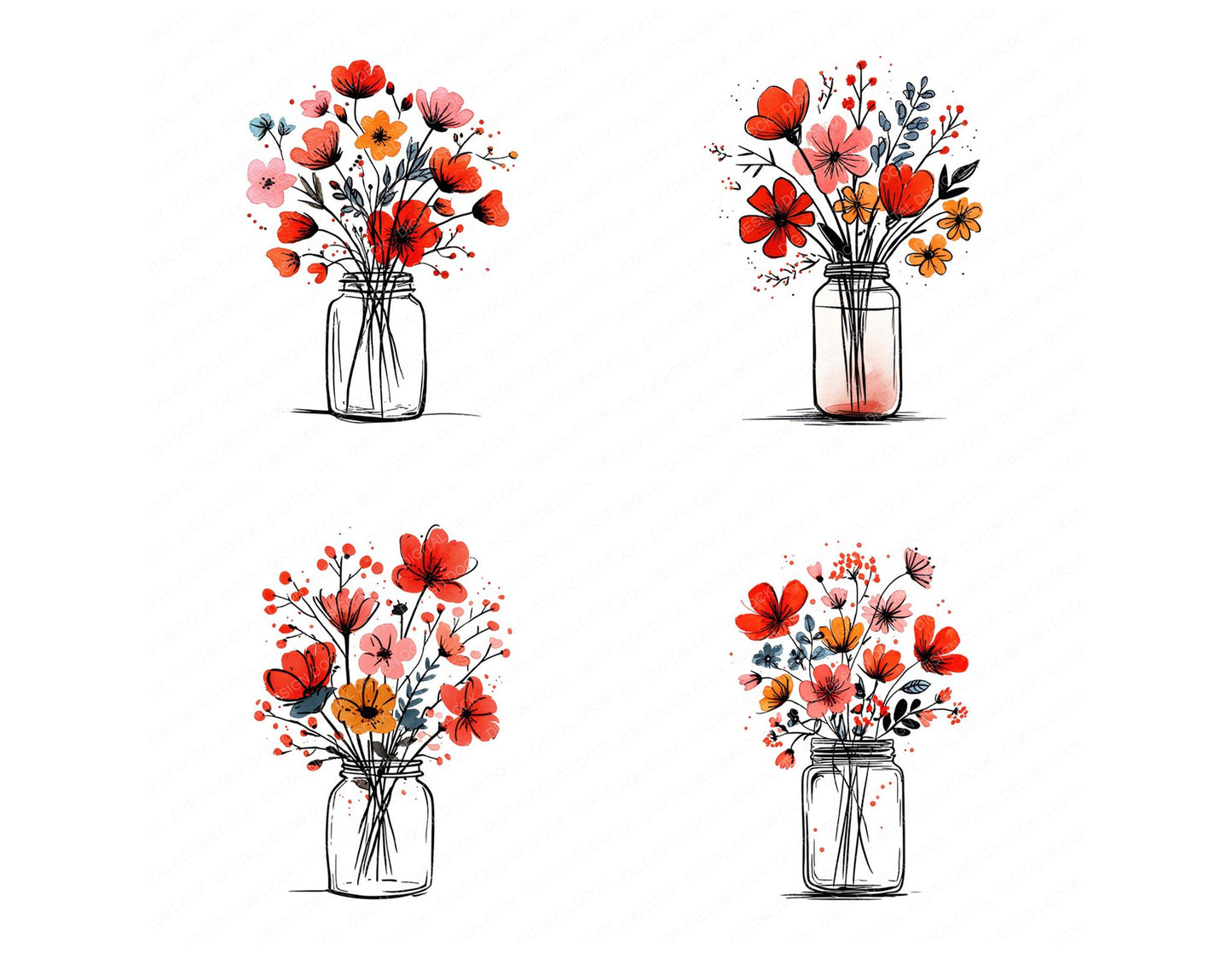 Minimal Rouge Wildflowers in Jar Clipart Set (DDD008693)