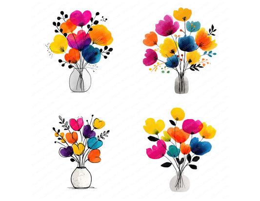 Preview layout showing Vase Summer Flower Bouquet clipart elements for scrapbooking, junk journals, and card making