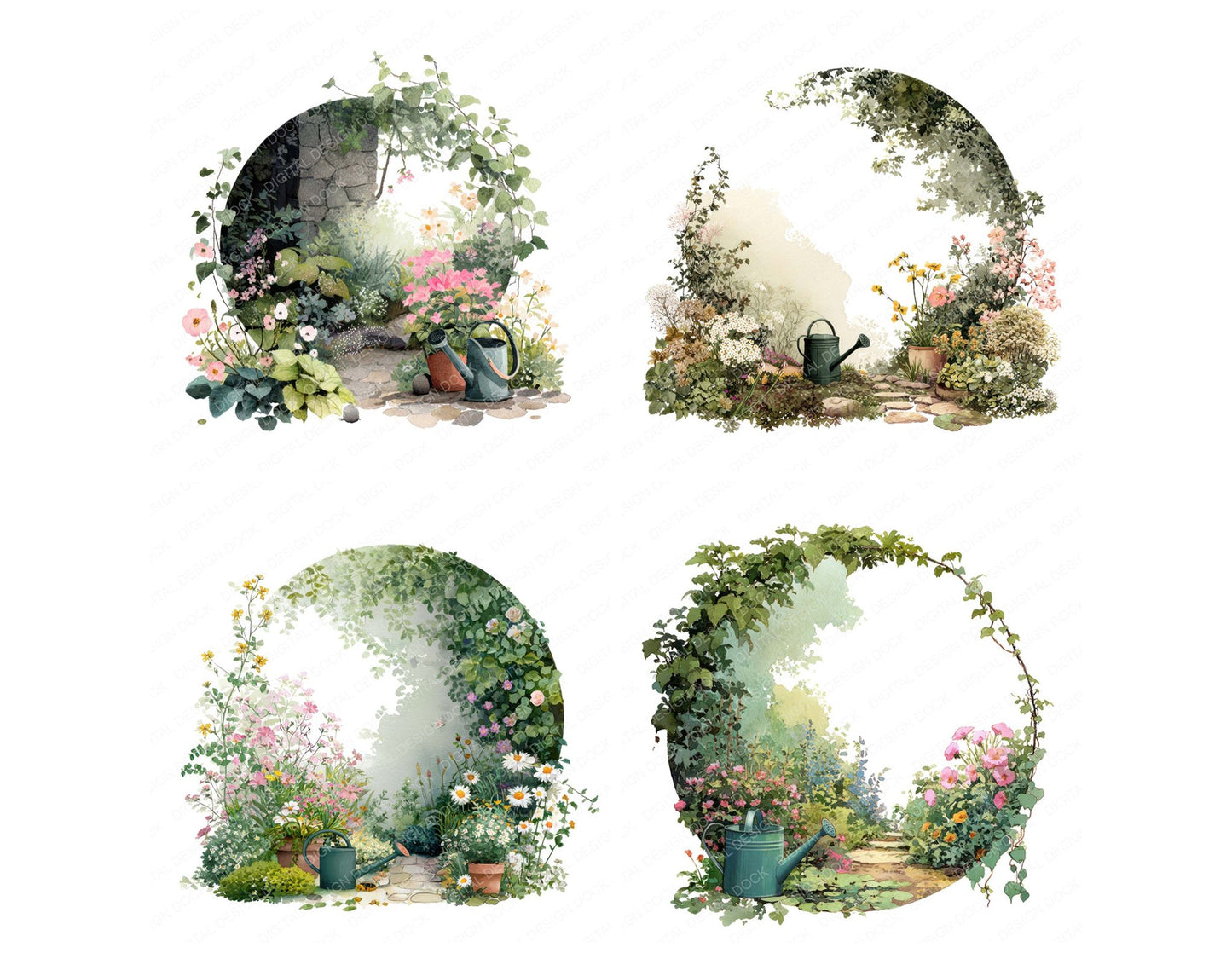 Watercolour Garden Circle Clipart Set (DDD008705)