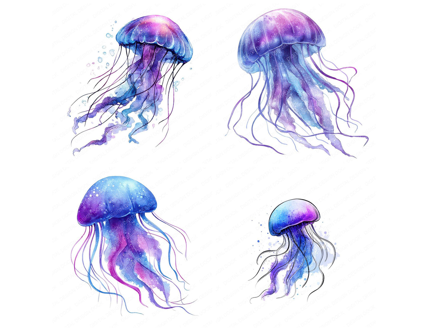 Simple Minimal Jellyfish Illustration Clipart Set (DDD008758)
