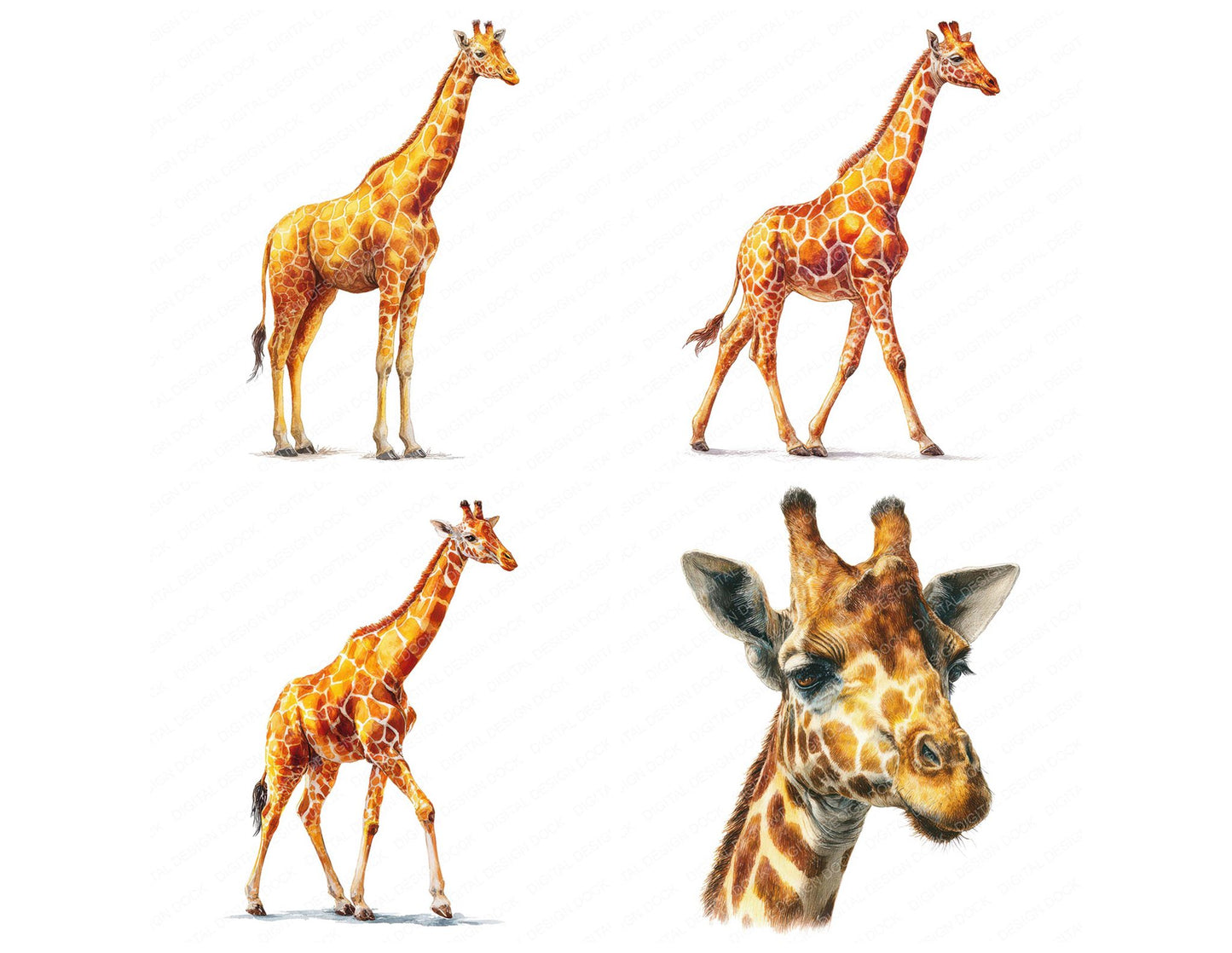 Realistic Giraffe Illustration Clipart Set (DDD008852)