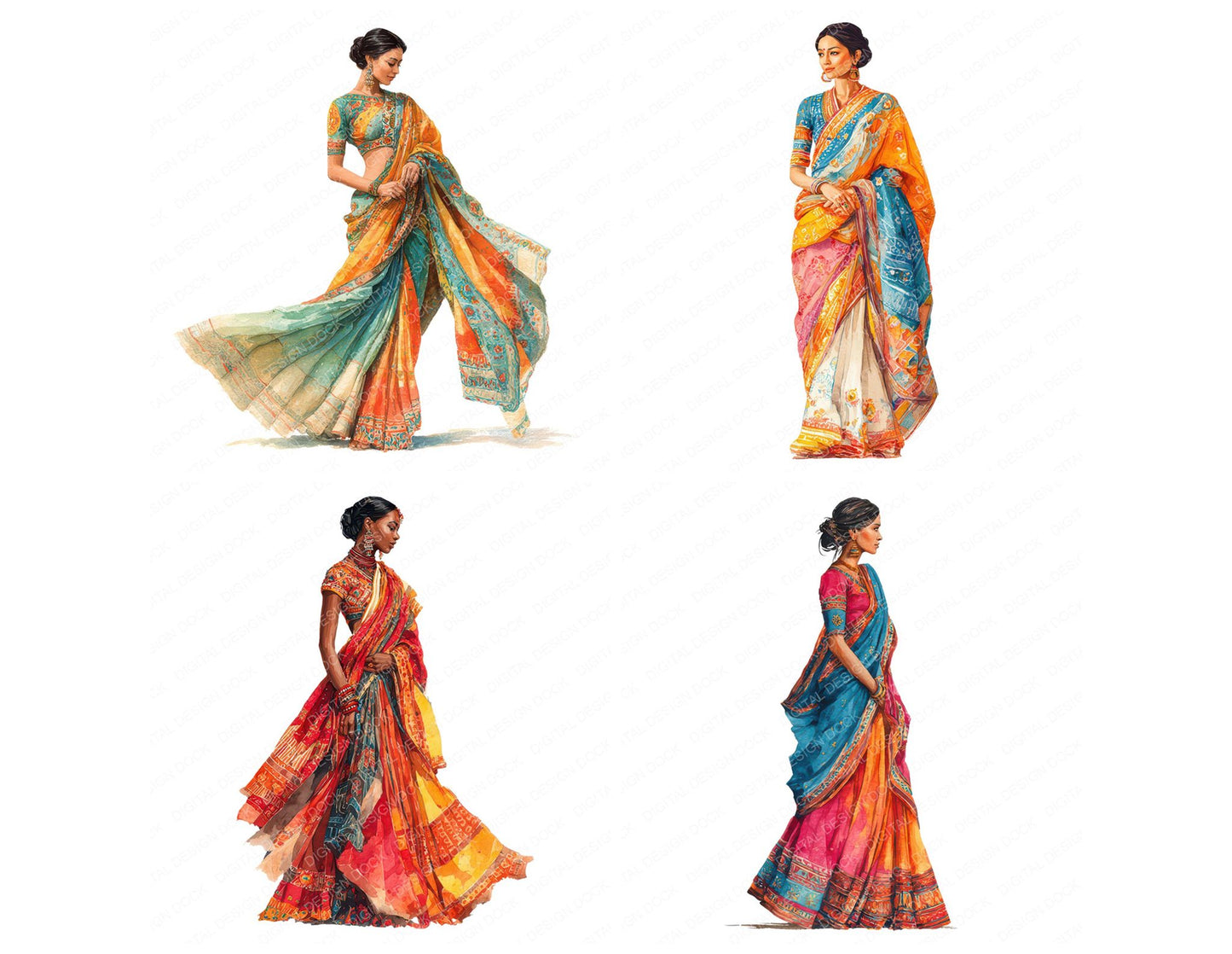 Realistic Indian Woman Illustration Clipart Set (DDD008856)