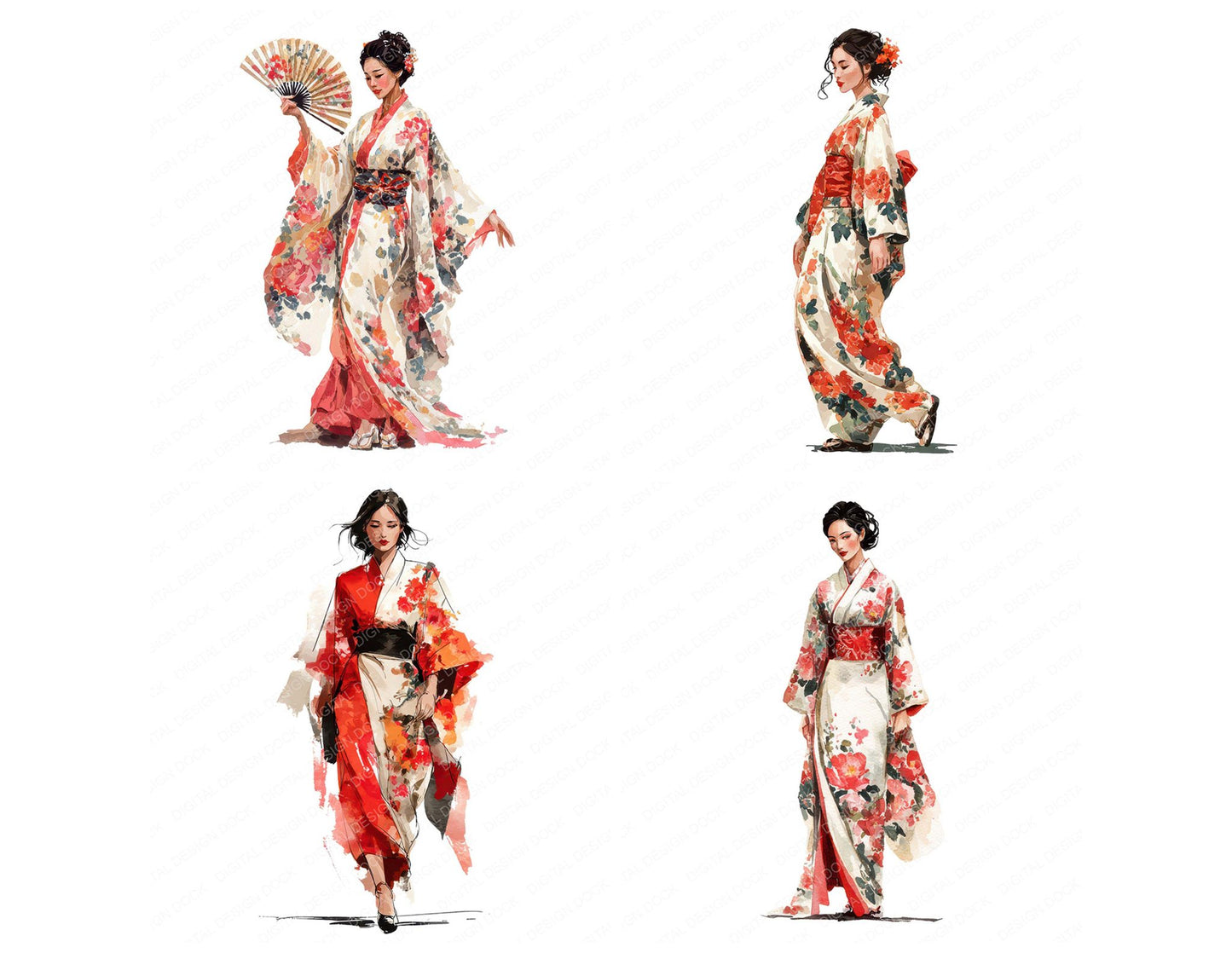 Realistic Japanese Woman Illustration Clipart Set (DDD008857)