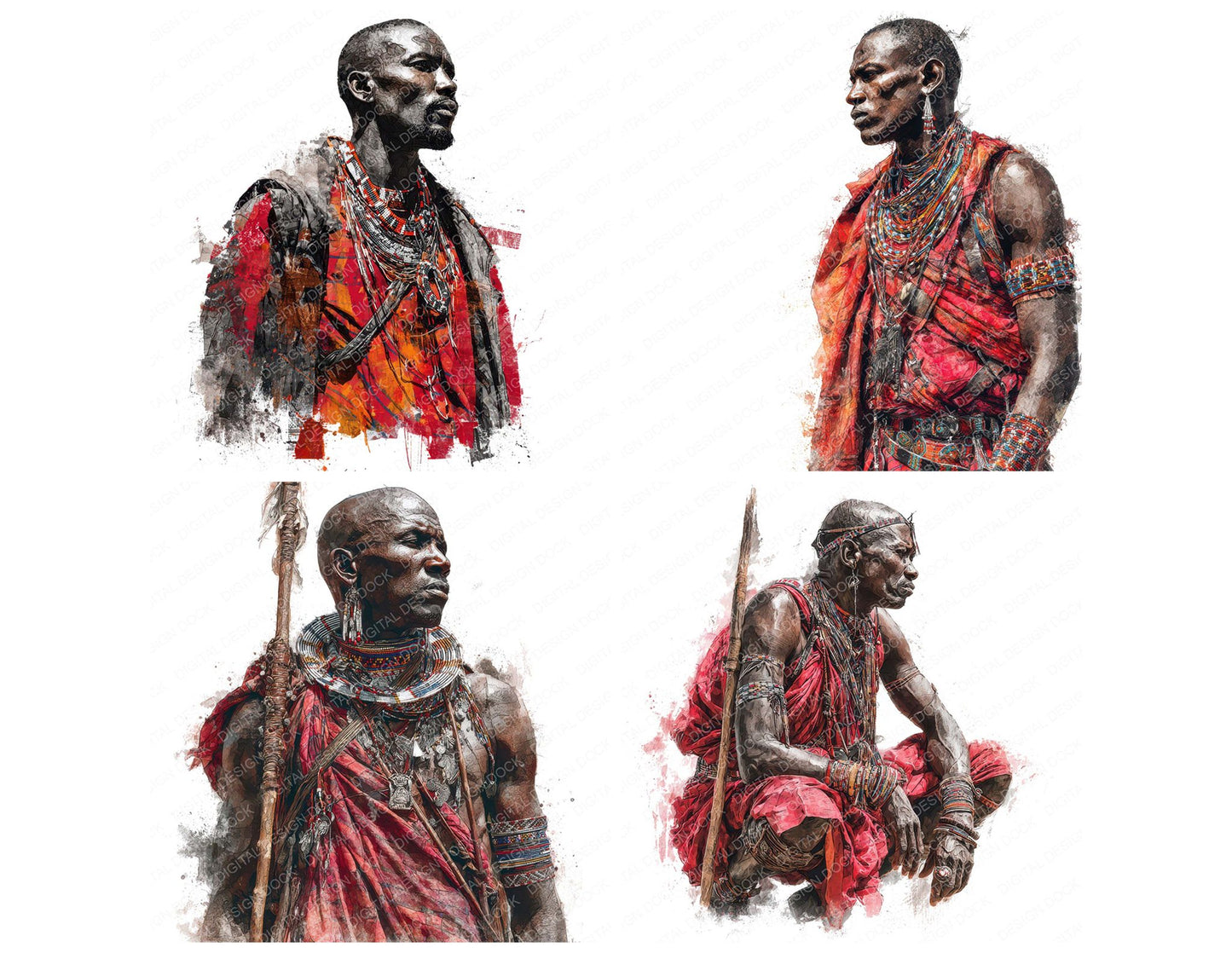Realistic Maasai Man Illustration Clipart Set (DDD008859)
