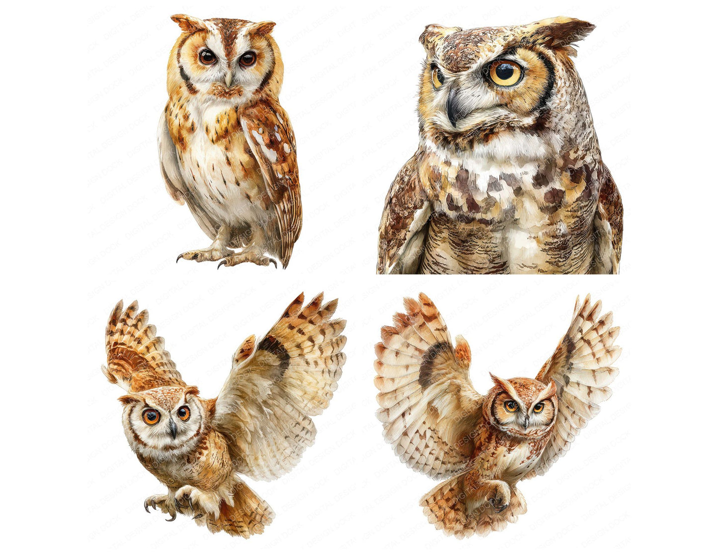 Realistic Owl Illustration Clipart Set (DDD008861)