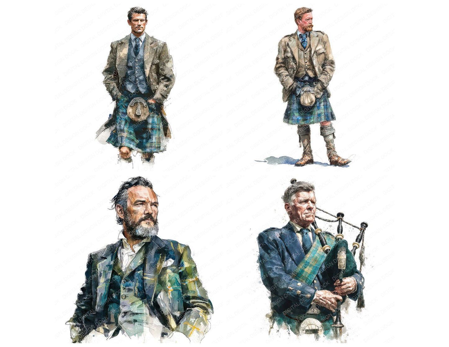 Realistic Scottish Man Illustration Clipart Set (DDD008863)