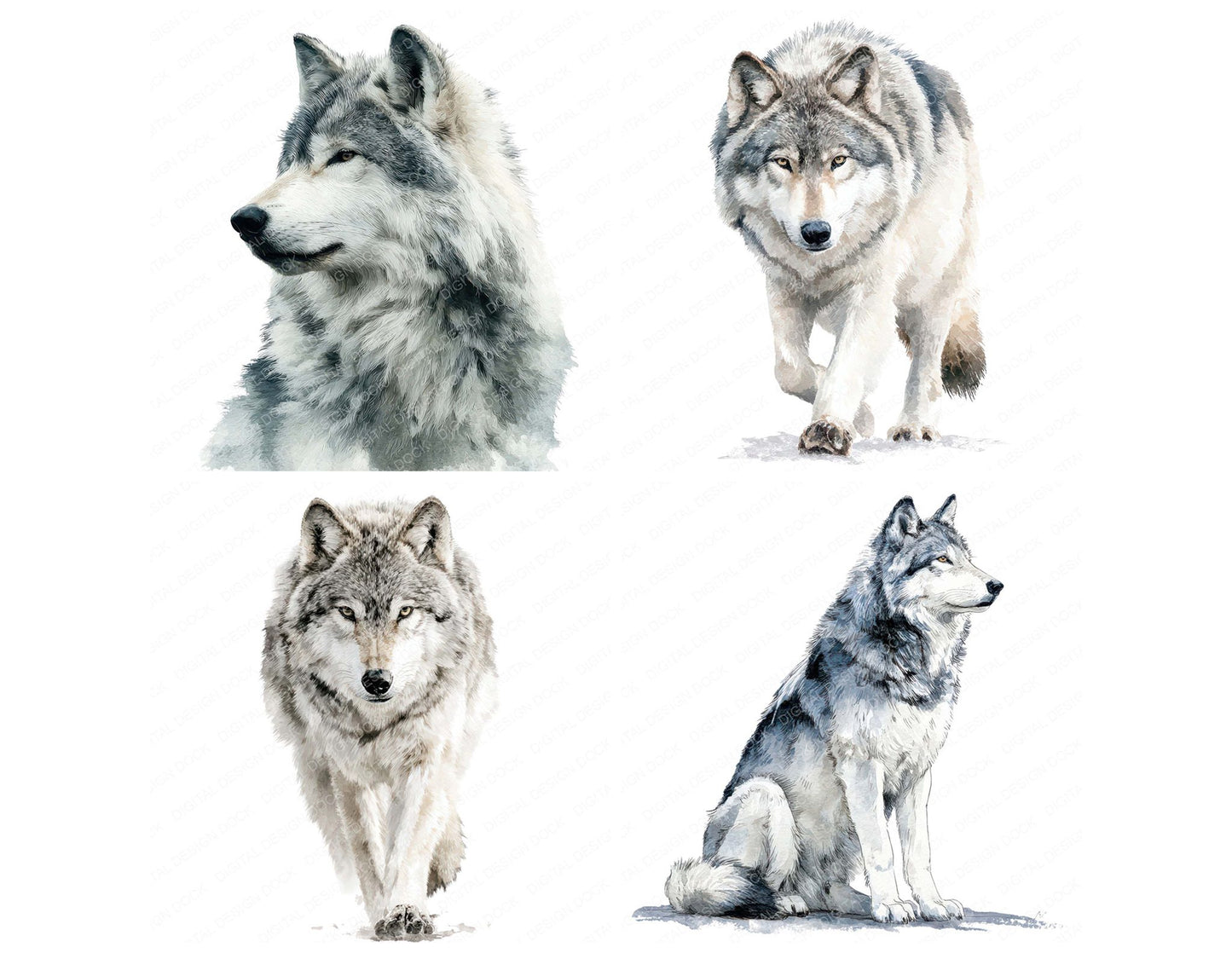 Realistic Wolf Illustration Clipart Set (DDD008866)