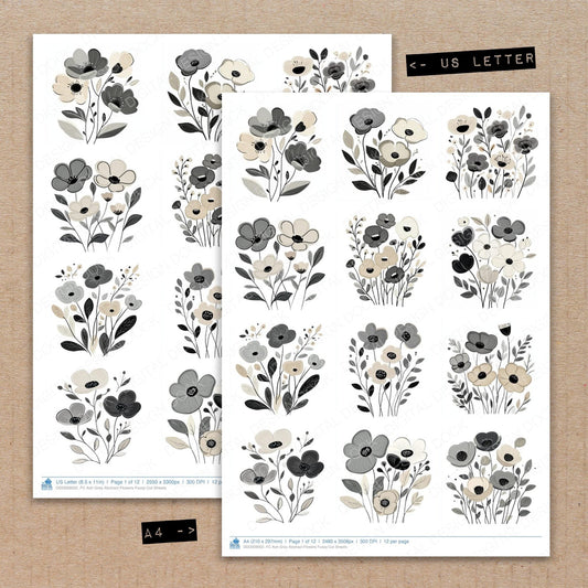 Ash Grey Abstract Flowers Fussy Cut Sheets (DDD009002)