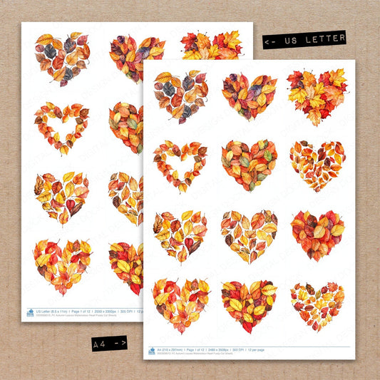 Autumn Leaves Watercolour Heart Fussy Cut Sheets (DDD009013)