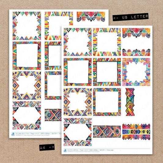 Aztec Watercolour Pattern Border Fussy Cut Sheets (DDD009016)
