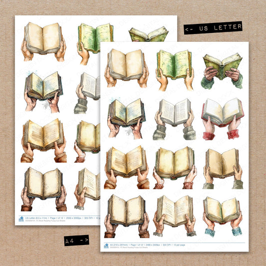 A4 and US Letter format comparison showing Book Reading fussy cut pages for print and cut crafting