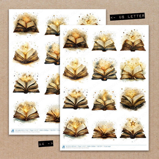 A4 and US Letter format comparison showing Book with Stars fussy cut pages for print and cut crafting