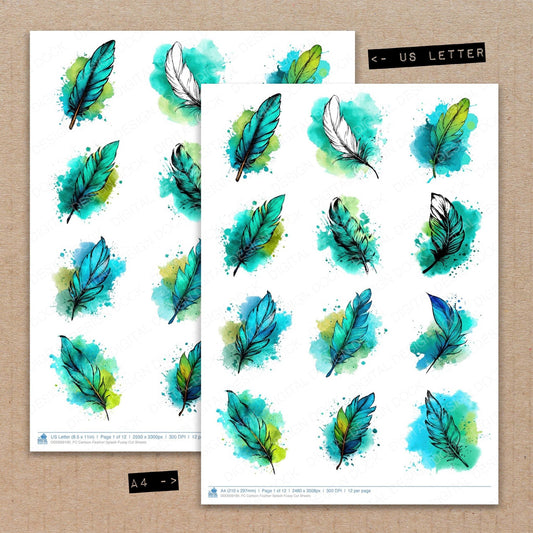 Cartoon Feather Splash Fussy Cut Sheets (DDD009190)