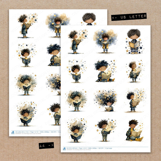 A4 and US Letter format comparison showing Child Magic Book fussy cut pages for print and cut crafting