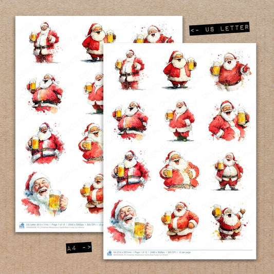 Christmas Watercolour Santa Beer Fussy Cut Sheets (DDD009328)