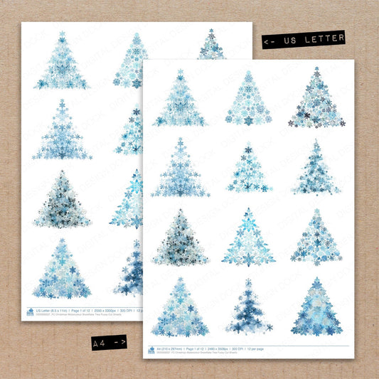 Christmas Watercolour Snowflake Tree Fussy Cut Sheets (DDD009337)