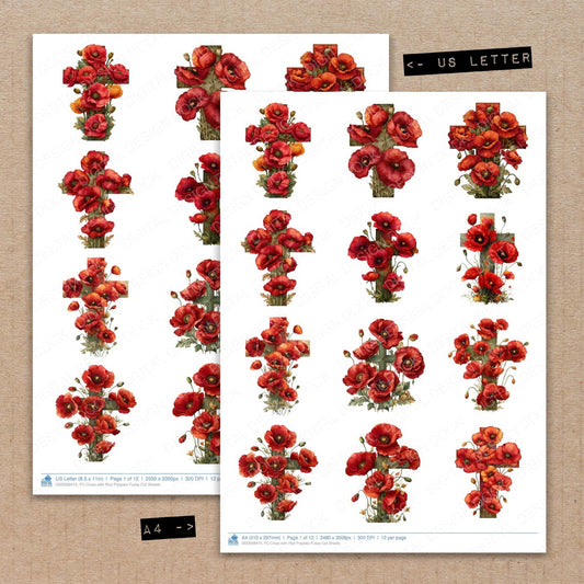 Cross with Red Poppies Fussy Cut Sheets (DDD009415)