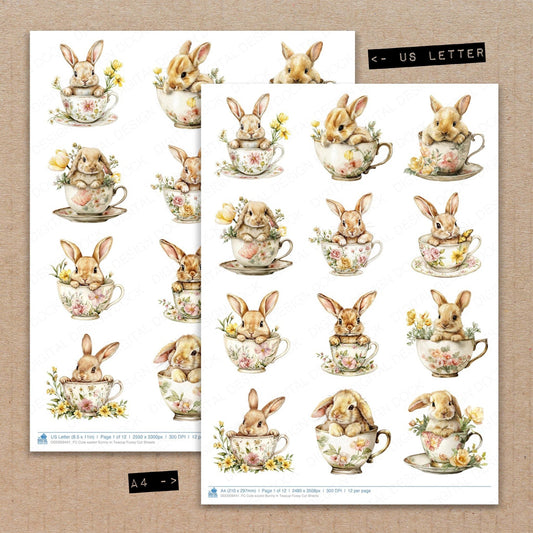 Cute easter Bunny in Teacup Fussy Cut Sheets (DDD009441)