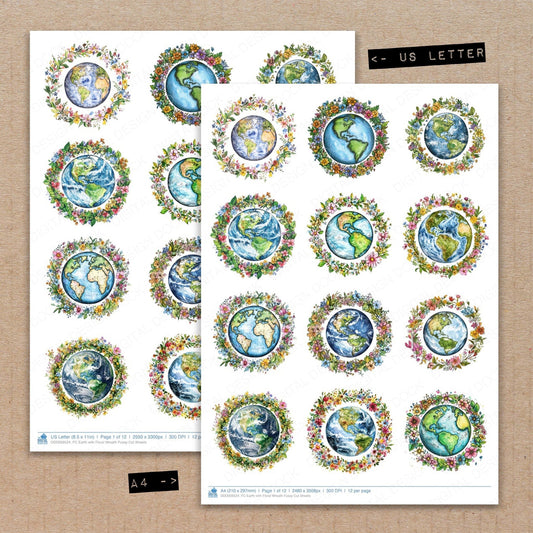 Earth with Floral Wreath Fussy Cut Sheets (DDD009524)