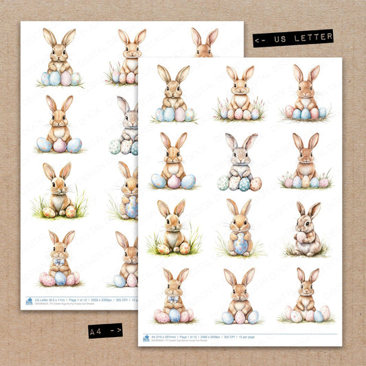 A4 and US Letter format comparison showing Easter Egg Bunny fussy cut pages for print and cut crafting