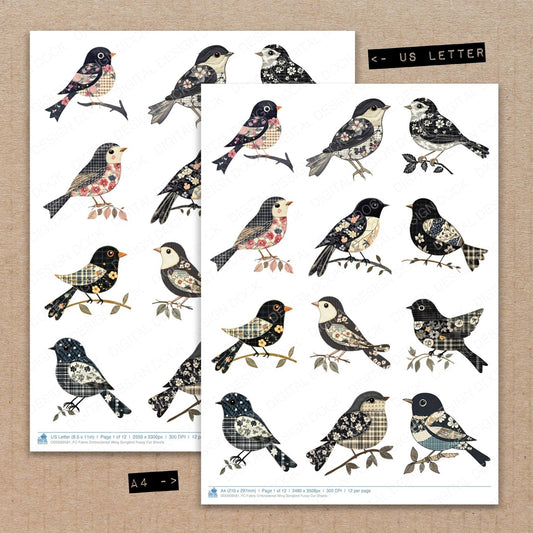 Fabric Embroidered Wing Songbird Fussy Cut Sheets (DDD009581)