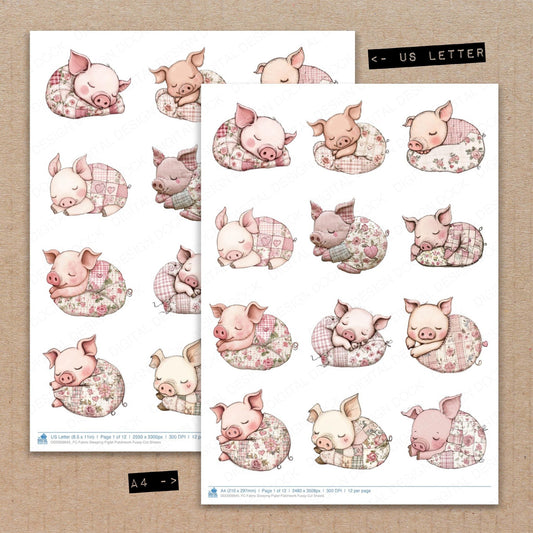 Fabric Sleeping Piglet Patchwork Fussy Cut Sheets (DDD009645)
