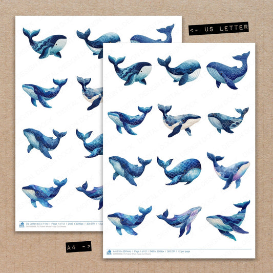 A4 and US Letter format comparison showing Fabric Whale fussy cut pages for print and cut crafting