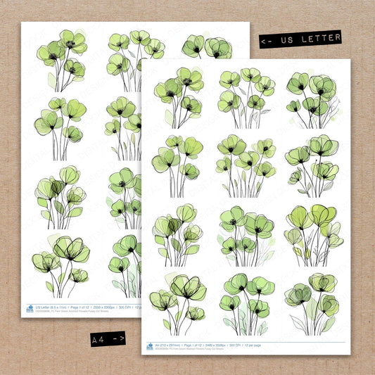 Fern Green Abstract Flowers Fussy Cut Sheets (DDD009696)