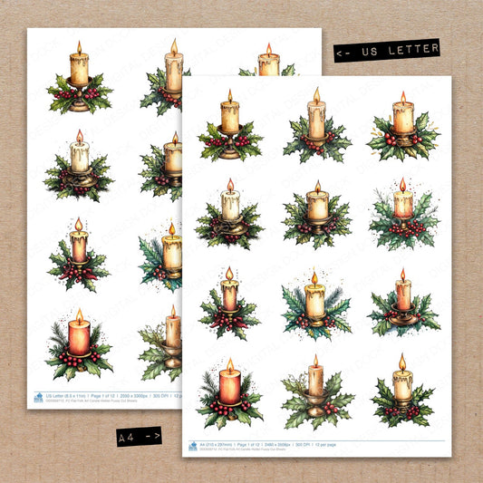 A4 and US Letter format comparison showing Flat Folk Art Candle Holder fussy cut pages for print and cut crafting