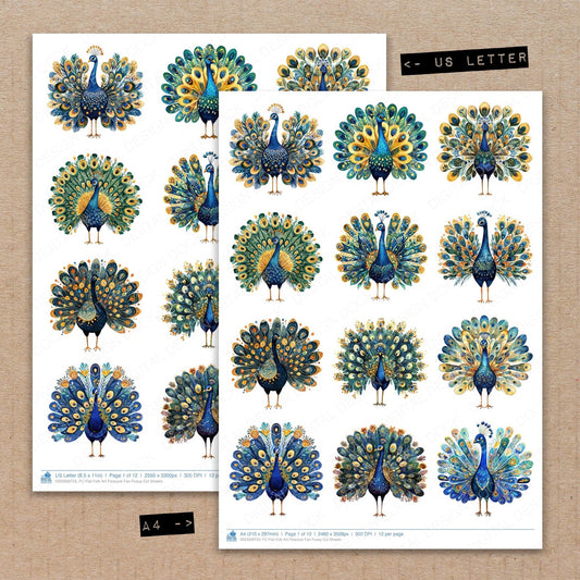 Flat Folk Art Peacock Fan Fussy Cut Sheets (DDD009723)