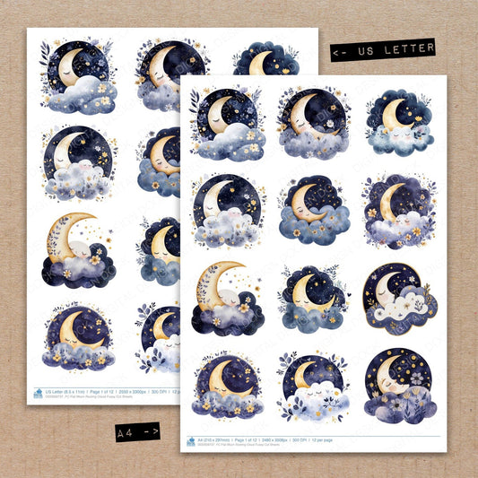 Flat Moon Resting Cloud Fussy Cut Sheets (DDD009737)