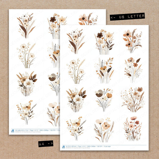 A4 and US Letter format comparison showing Floral Boho A fussy cut pages for print and cut crafting