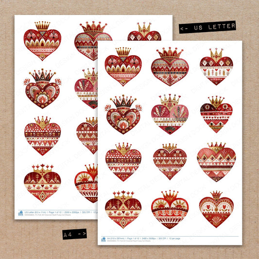 Folk Art Crowned Heart Fussy Cut Sheets (DDD009855)