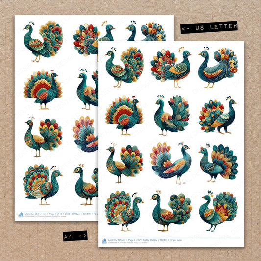 Folk Art Peacock Fussy Cut Sheets (DDD009896)