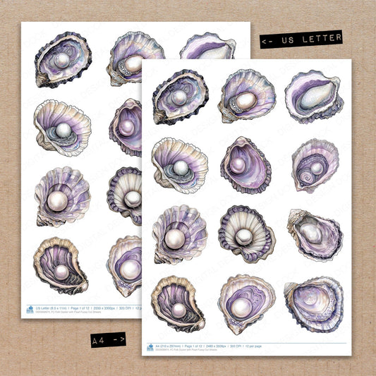 A4 and US Letter format comparison showing Folk Oyster with Pearl fussy cut pages for print and cut crafting