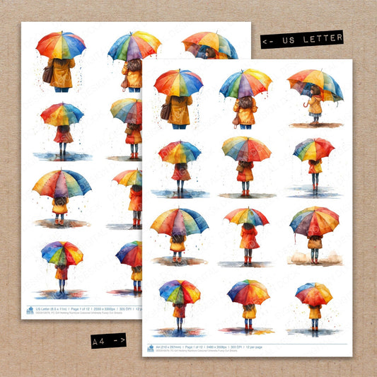 Girl Holding Rainbow Coloured Umbrella Fussy Cut Sheets (DDD010079)