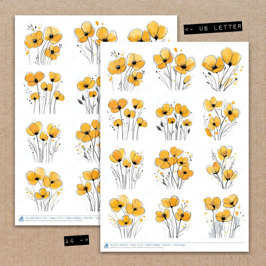Goldenrod Yellow Abstract Flowers Fussy Cut Sheets (DDD010104)